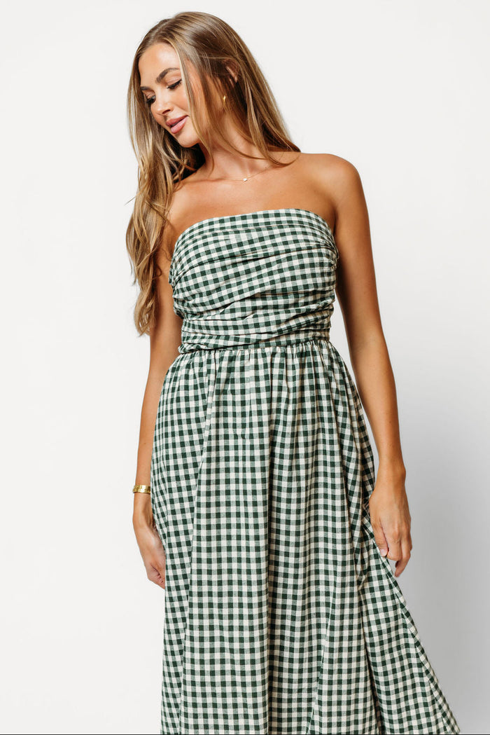 Alexis Gingham Tube Maxi Dress in Hunter Green