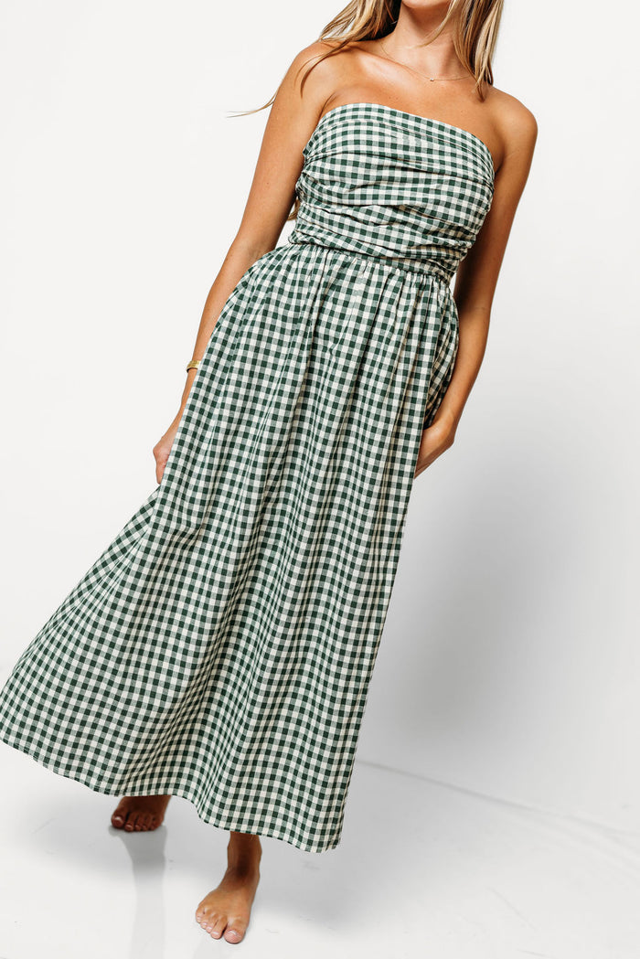 Alexis Gingham Tube Maxi Dress in Hunter Green