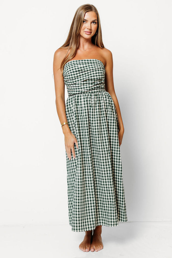 Alexis Gingham Tube Maxi Dress in Hunter Green