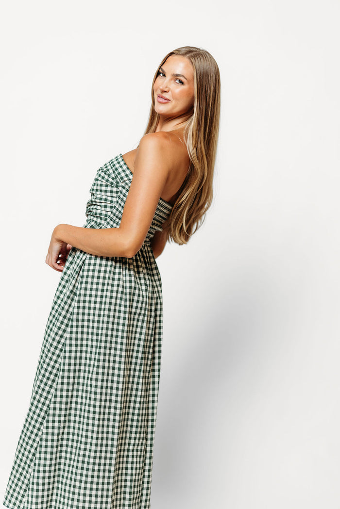 Alexis Gingham Tube Maxi Dress in Hunter Green