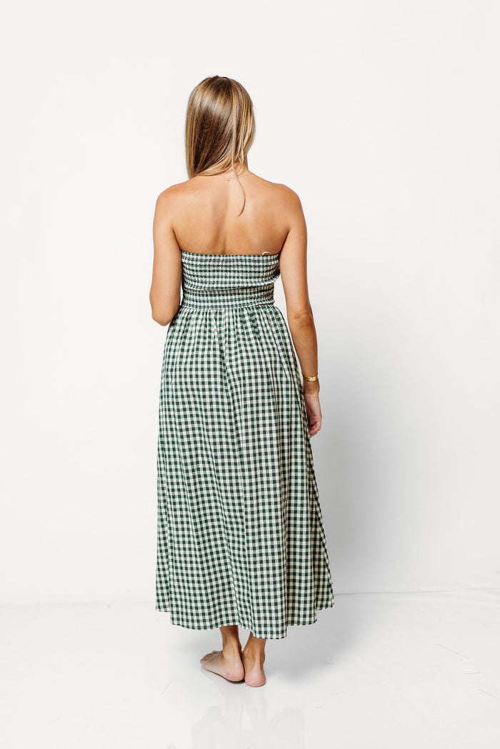 Alexis Gingham Tube Maxi Dress in Hunter Green