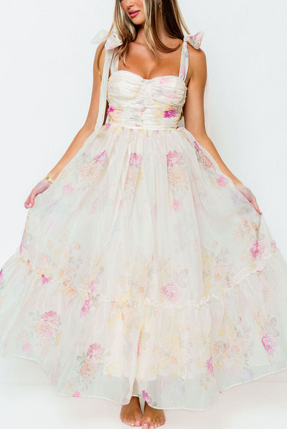 Angelica Floral Midi Dress in Cream