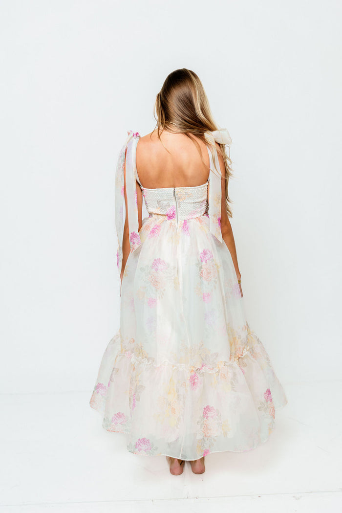 Angelica Floral Midi Dress in Cream