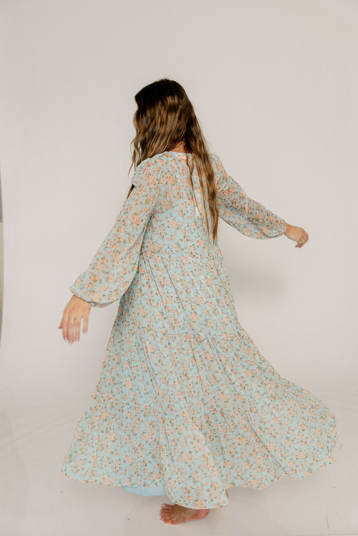 Anna Floral Button-Down Maxi Dress in Light Blue - Bump Friendly