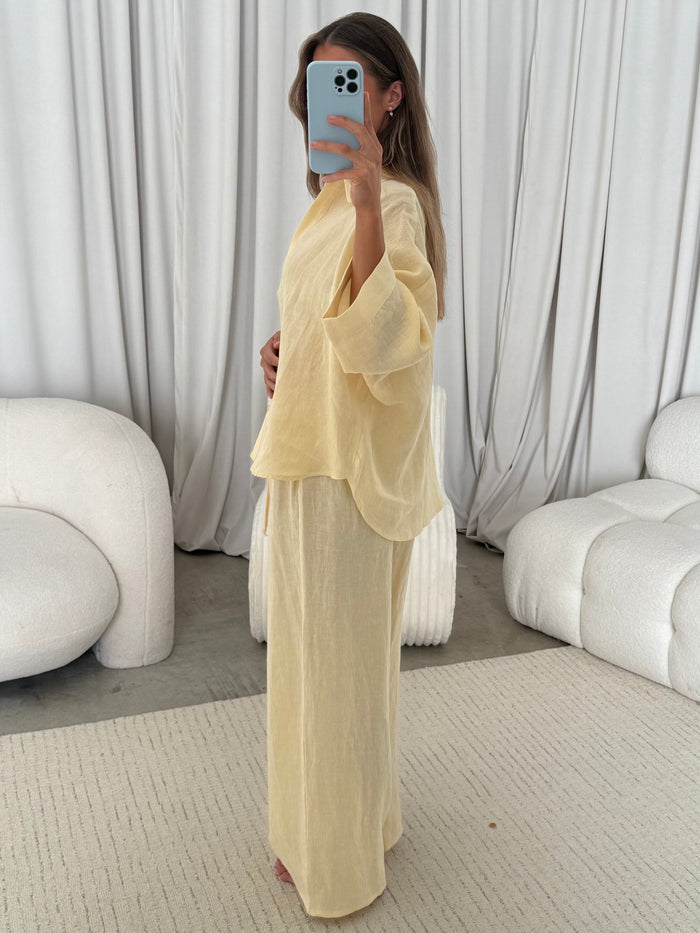 Anne 100% Linen Button Down Shirt in Creamy Yellow