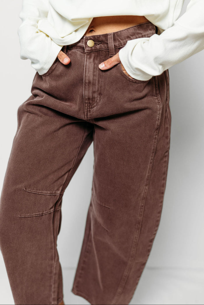 Arya 100% Cotton Barrel Pants in Red Bean