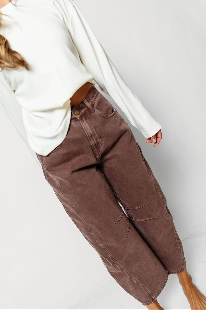 Arya 100% Cotton Barrel Pants in Red Bean