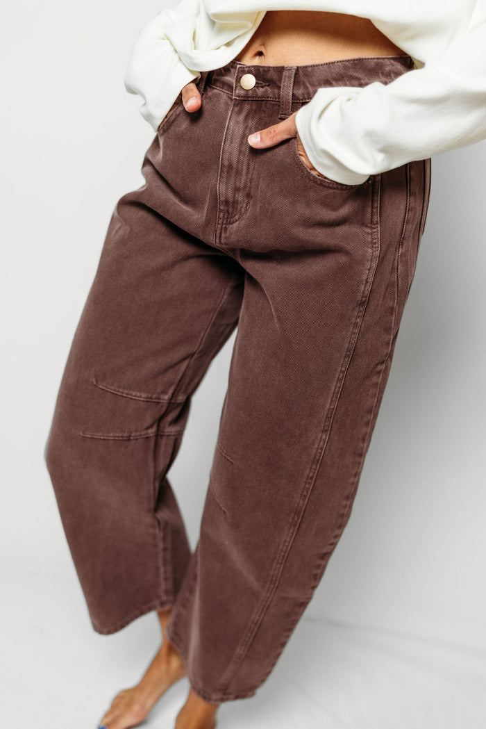 Arya 100% Cotton Barrel Pants in Red Bean