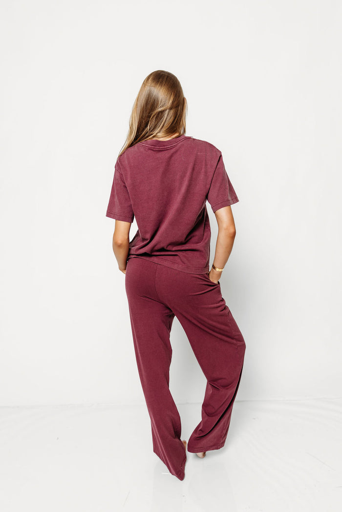 Ashley 100% Mineral Washed Cotton Short Sleeve Tee in Mauve Wine