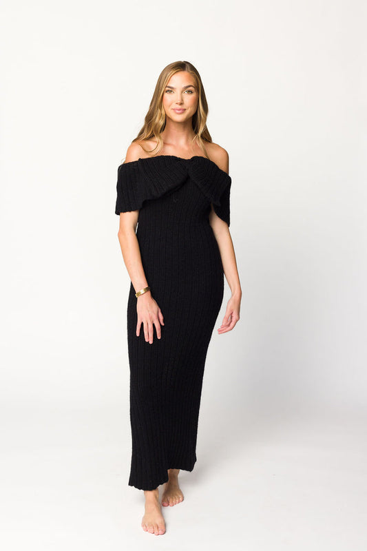 Aston Bow Front Maxi Sweater Dress in Black - Bump Friendly