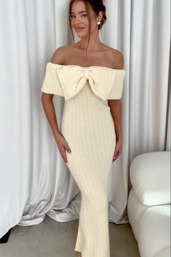 Aston Bow Front Maxi Sweater Dress in Butter Yellow - Bump Friendly