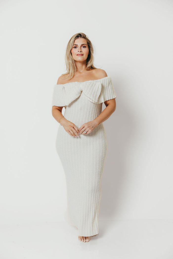 Aston Bow Front Maxi Sweater Dress in Ivory – Bump Friendly & Inclusive Sizing (S-3XL)