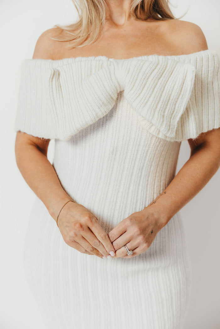 Aston Bow Front Maxi Sweater Dress in Ivory – Bump Friendly & Inclusive Sizing (S-3XL)