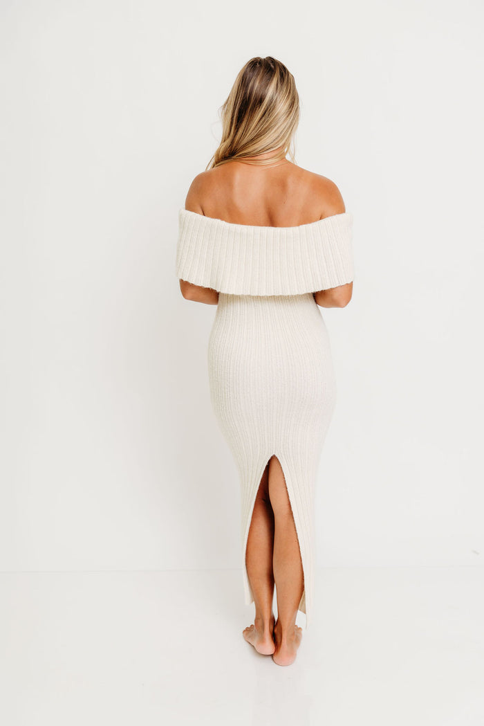 Aston Bow Front Maxi Sweater Dress in Ivory – Bump Friendly & Inclusive Sizing (S-3XL)