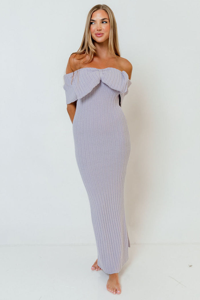 Aston Bow Front Maxi Sweater Dress in Lavender - New Bump Friendly & Inclusive Sizing - Soft Premium Luxe Fabric