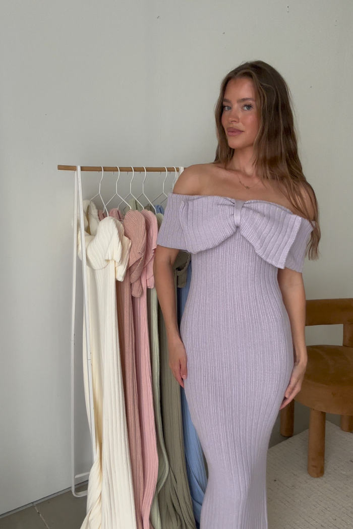 Aston Bow Front Maxi Sweater Dress in Lavender - New Bump Friendly & Inclusive Sizing - Soft Premium Luxe Fabric