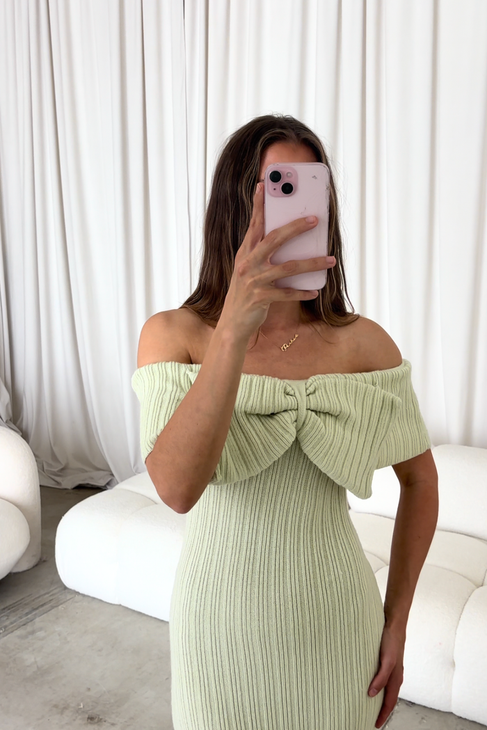 Aston Bow Front Maxi Sweater Dress in Mint - Bump Friendly & Inclusive Sizing - Soft Premium Luxe Fabric
