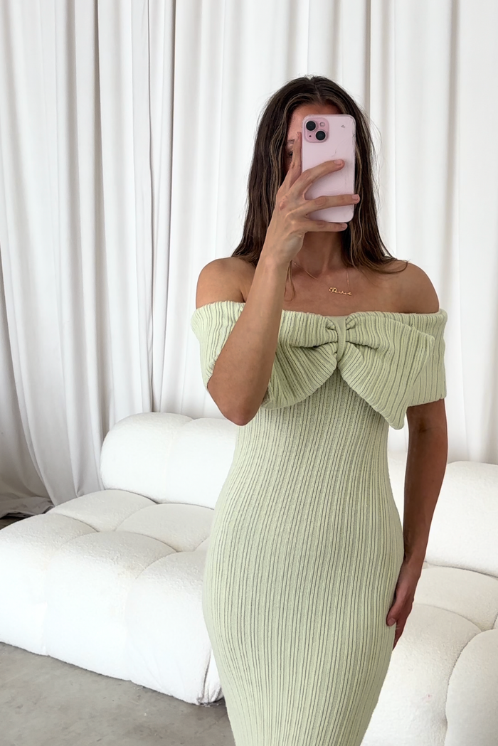 Aston Bow Front Maxi Sweater Dress in Mint - Bump Friendly & Inclusive Sizing - Soft Premium Luxe Fabric