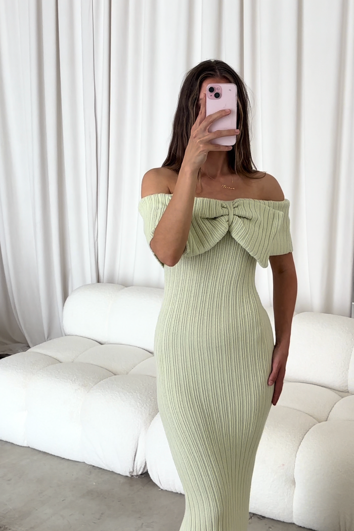 Aston Bow Front Maxi Sweater Dress in Mint - Bump Friendly & Inclusive Sizing - Soft Premium Luxe Fabric