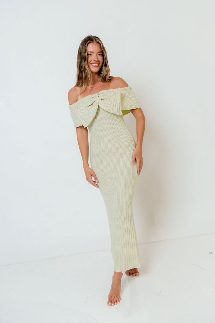 Aston Bow Front Maxi Sweater Dress in Mint - Bump Friendly & Inclusive Sizing - Soft Premium Luxe Fabric