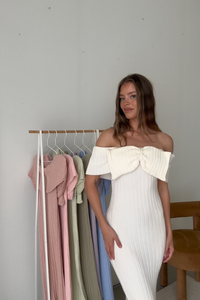 Aston Bow Front Maxi Sweater Dress in Pearl - Bump Friendly & Inclusive Sizing - New Soft Premium Luxe Fabric