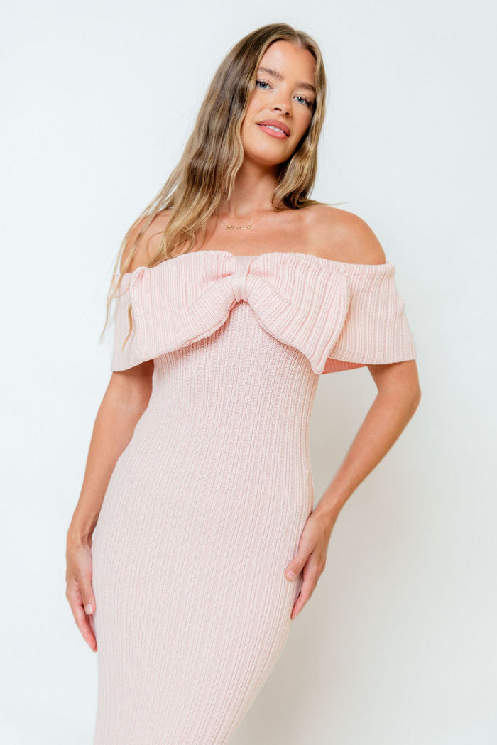 Aston Bow Front Maxi Sweater Dress in Pink - Bump Friendly & Inclusive Sizing - New Soft Premium Luxe Fabric