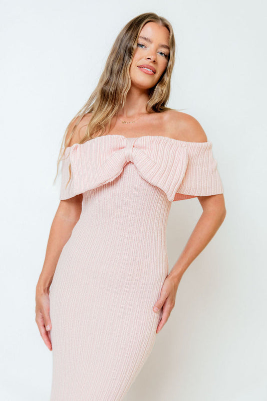 Aston Bow Front Maxi Sweater Dress in Pink - Bump Friendly & Inclusive Sizing - New Soft Premium Luxe Fabric