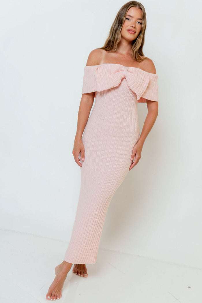 Aston Bow Front Maxi Sweater Dress in Pink - Bump Friendly & Inclusive Sizing - New Soft Premium Luxe Fabric