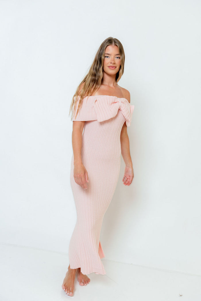 Aston Bow Front Maxi Sweater Dress in Pink - Bump Friendly & Inclusive Sizing - New Soft Premium Luxe Fabric