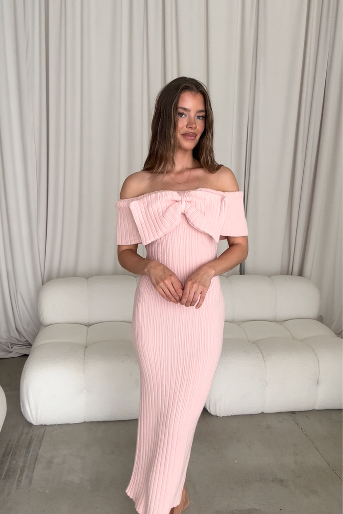 Aston Bow Front Maxi Sweater Dress in Pink - Bump Friendly & Inclusive Sizing - New Soft Premium Luxe Fabric