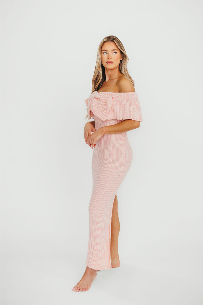 Aston Bow Front Maxi Sweater Dress in Pinkish Petal – Bump Friendly & Inclusive Sizing (XS-3XL)