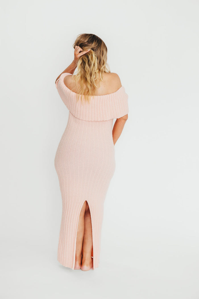 Aston Bow Front Maxi Sweater Dress in Pinkish Petal – Bump Friendly & Inclusive Sizing (XS-3XL)