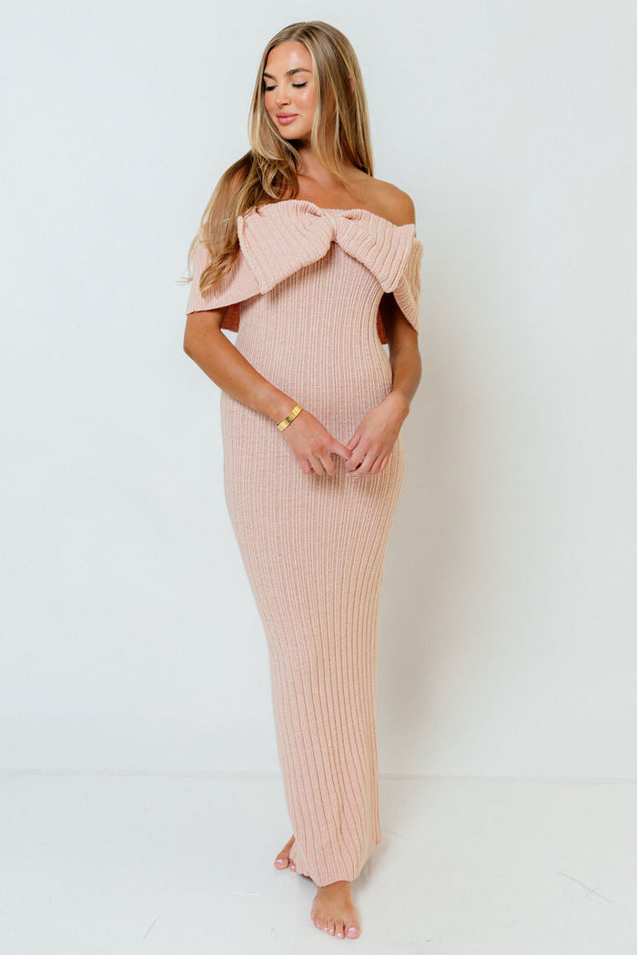 Aston Bow Front Maxi Sweater Dress in Rose - Bump Friendly & Inclusive Sizing - New Soft Premium Luxe Fabric