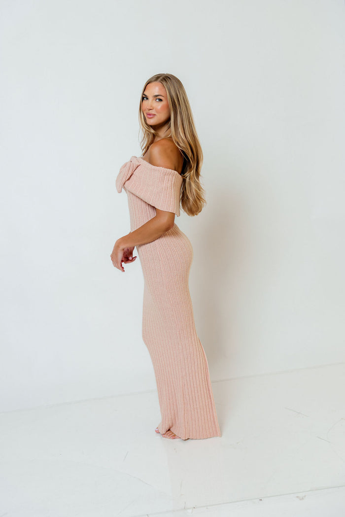 Aston Bow Front Maxi Sweater Dress in Rose - Bump Friendly & Inclusive Sizing - New Soft Premium Luxe Fabric