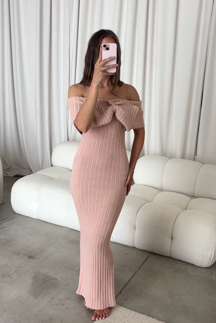 Aston Bow Front Maxi Sweater Dress in Rose - Bump Friendly & Inclusive Sizing - New Soft Premium Luxe Fabric