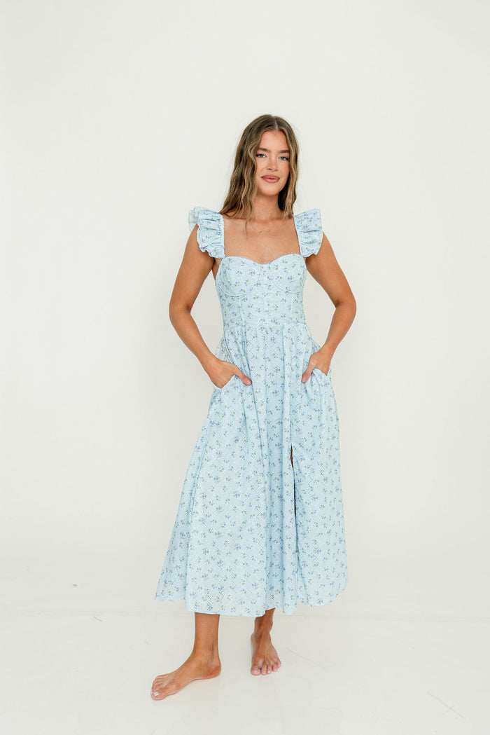 ASTR Wedelia Midi Dress in Blue Floral