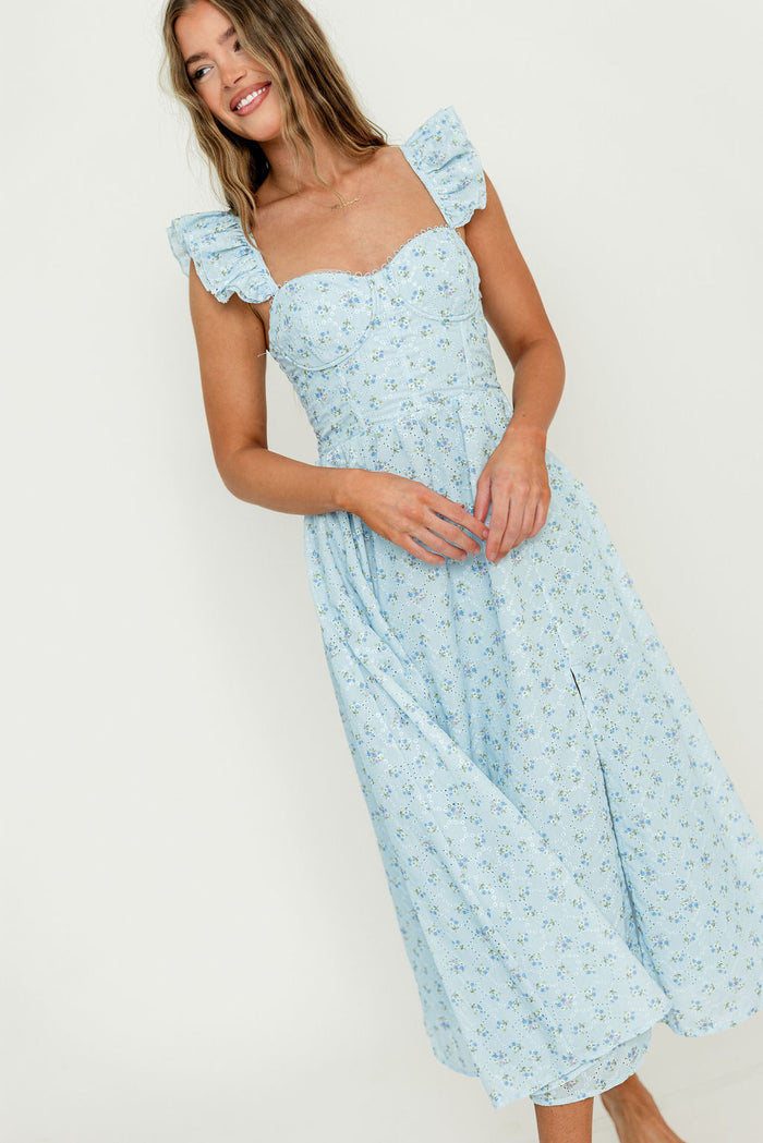 ASTR Wedelia Midi Dress in Blue Floral