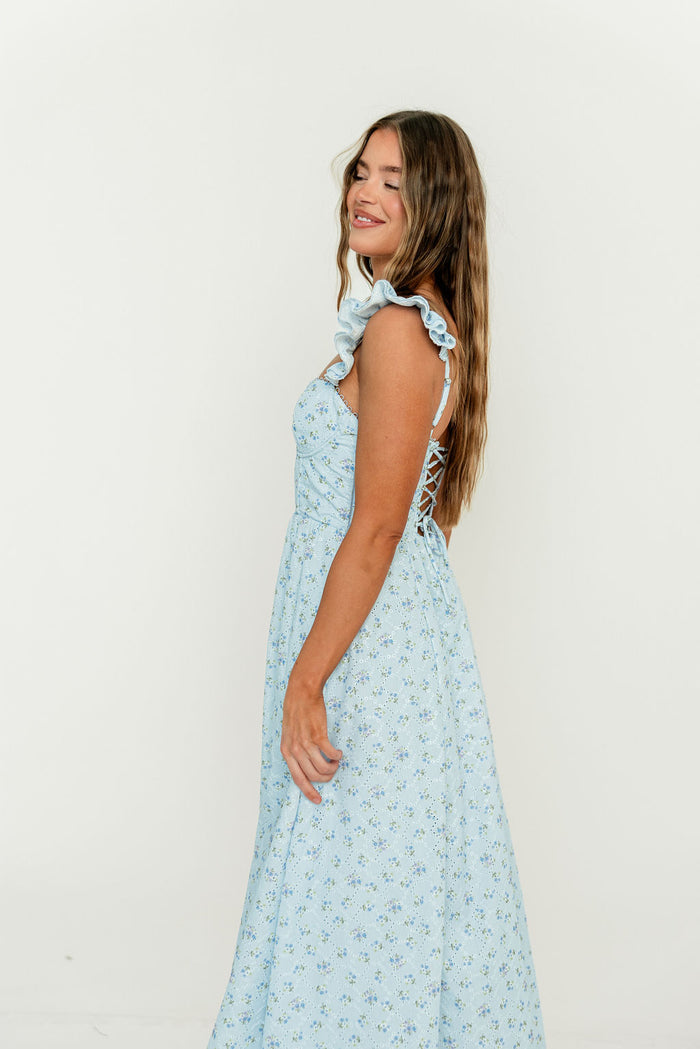 ASTR Wedelia Midi Dress in Blue Floral