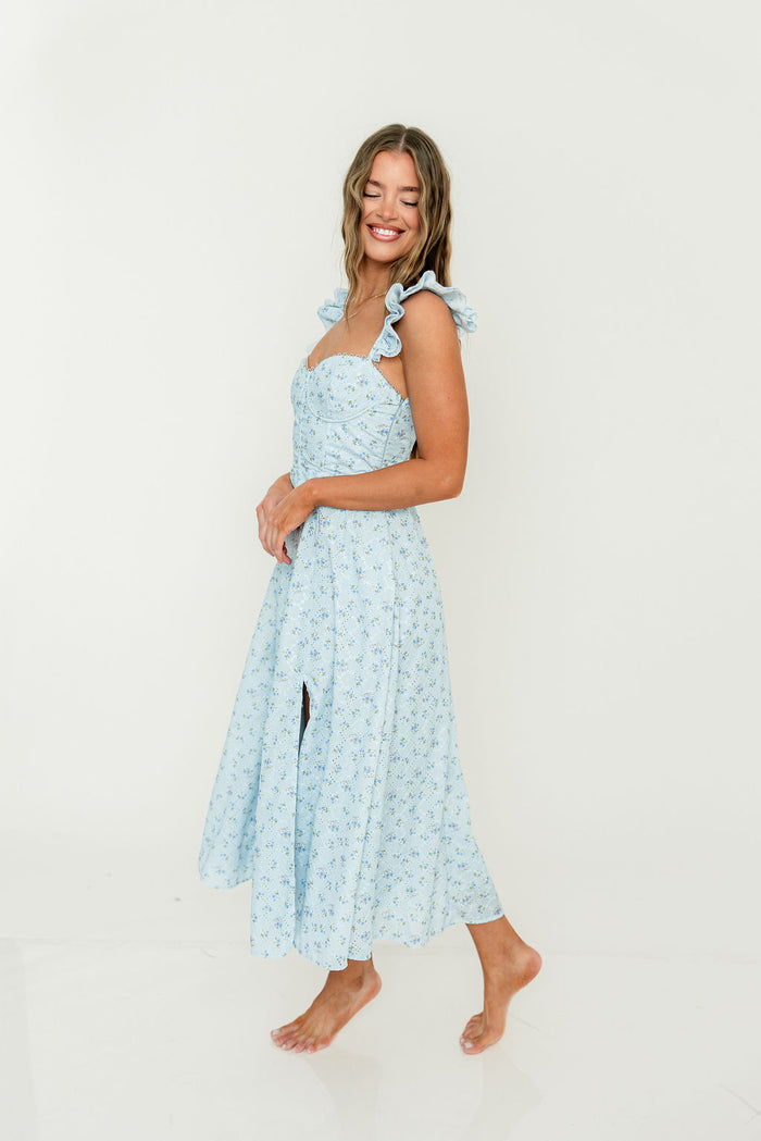 ASTR Wedelia Midi Dress in Blue Floral