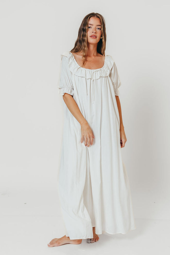 Audrey Linen Blend Maxi Dress in Off-White - Bump Friendly
