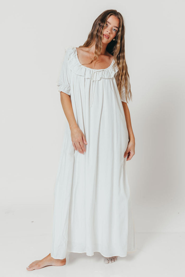 Audrey Linen Blend Maxi Dress in Off-White - Bump Friendly