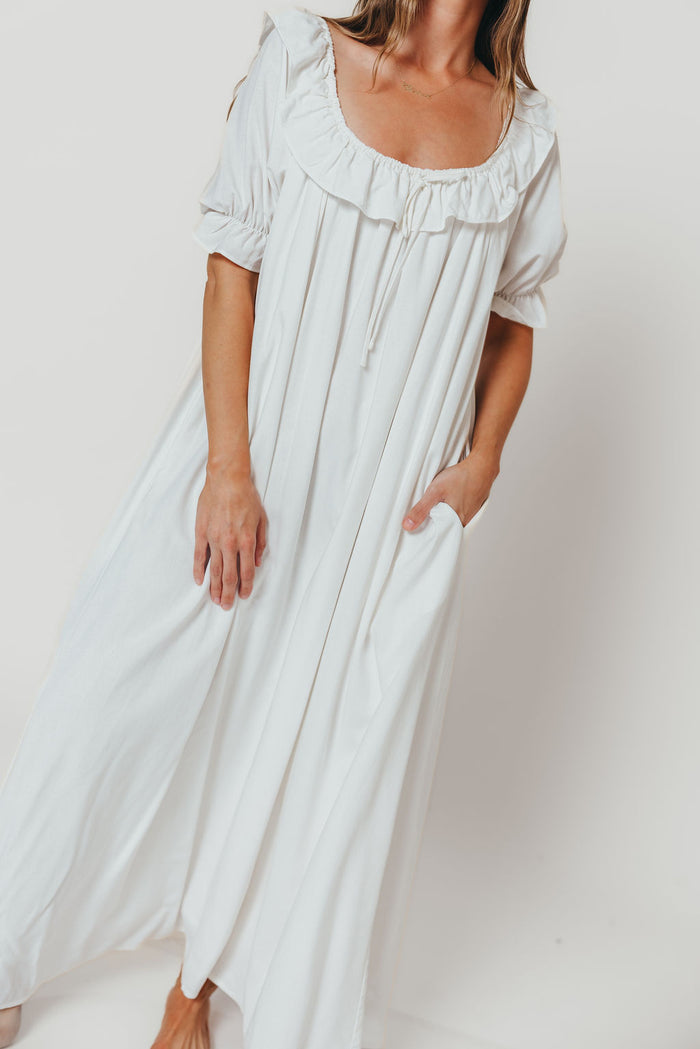 Audrey Linen Blend Maxi Dress in Off-White - Bump Friendly