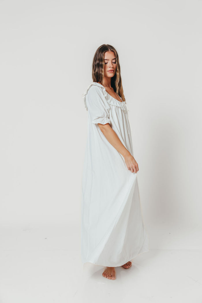 Audrey Linen Blend Maxi Dress in Off-White - Bump Friendly
