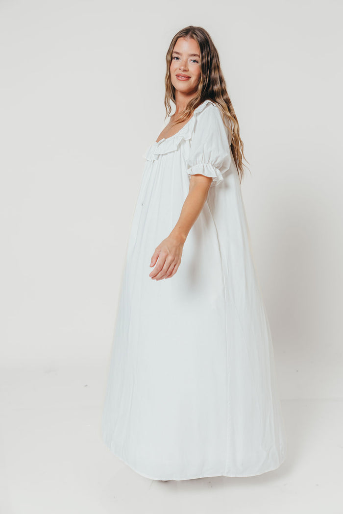 Audrey Linen Blend Maxi Dress in Off-White - Bump Friendly