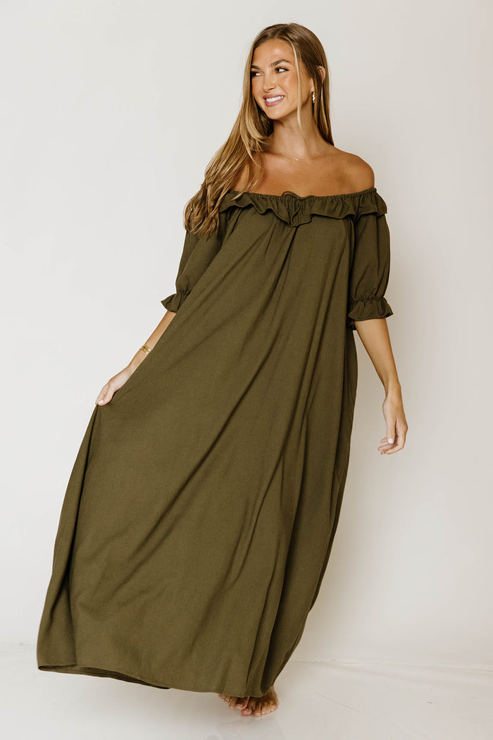 Audrey Maxi Dress in Dark Olive - Bump Friendly