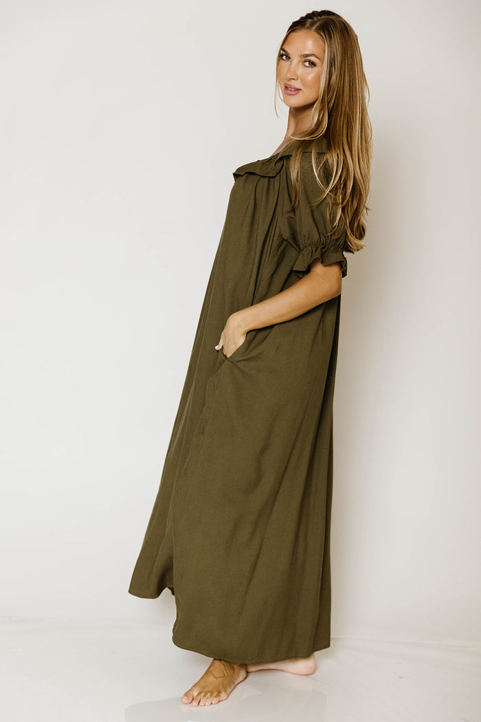 Audrey Maxi Dress in Dark Olive - Bump Friendly
