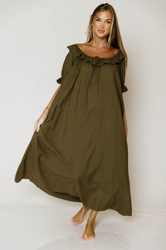 Audrey Maxi Dress in Dark Olive - Bump Friendly
