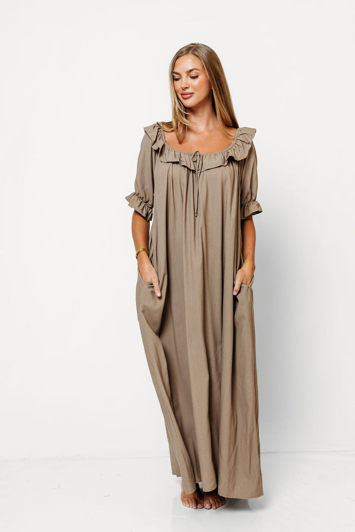 Audrey Maxi Dress in Taupe - Bump Friendly