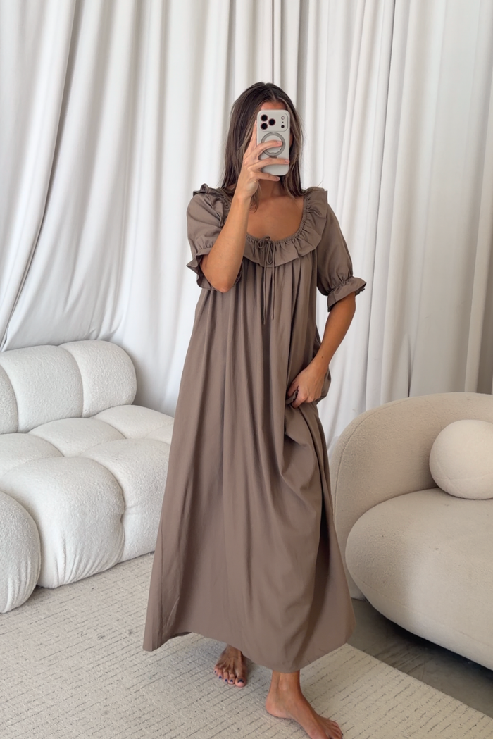 Audrey Maxi Dress in Taupe - Bump Friendly