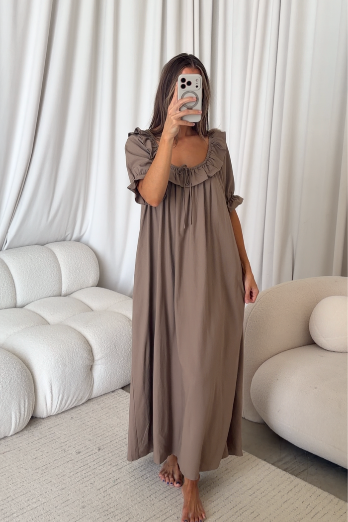 Audrey Maxi Dress in Taupe - Bump Friendly